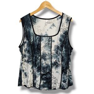 Y2K Sami + Jo Tank Top XL Gray Black Floral Abstract Square Neck Lace Dark Fairy